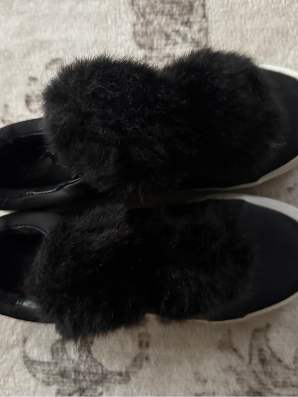 Black Faux Fur Slip-On Sneakers for Women